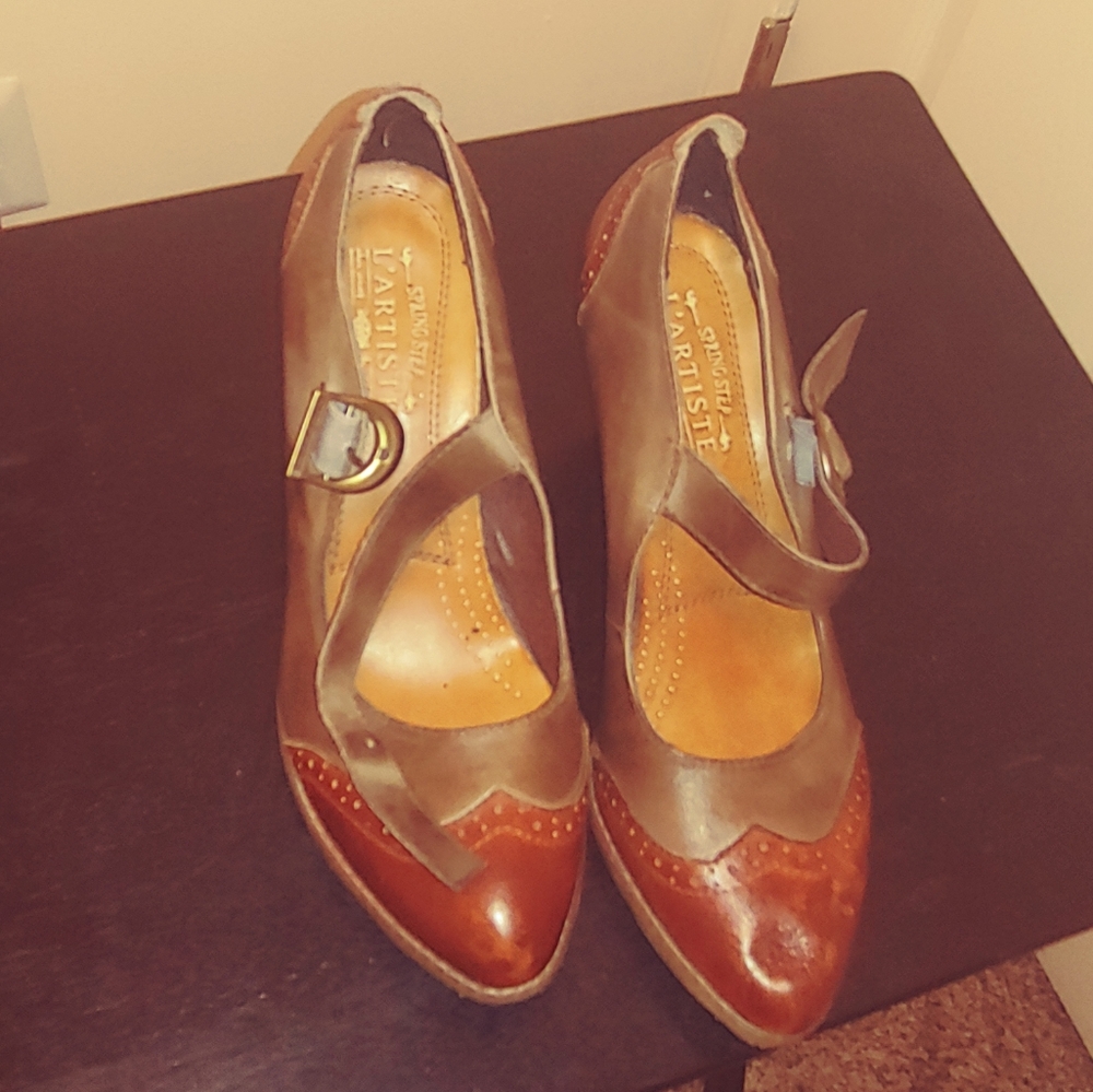 Leather red and tan heels